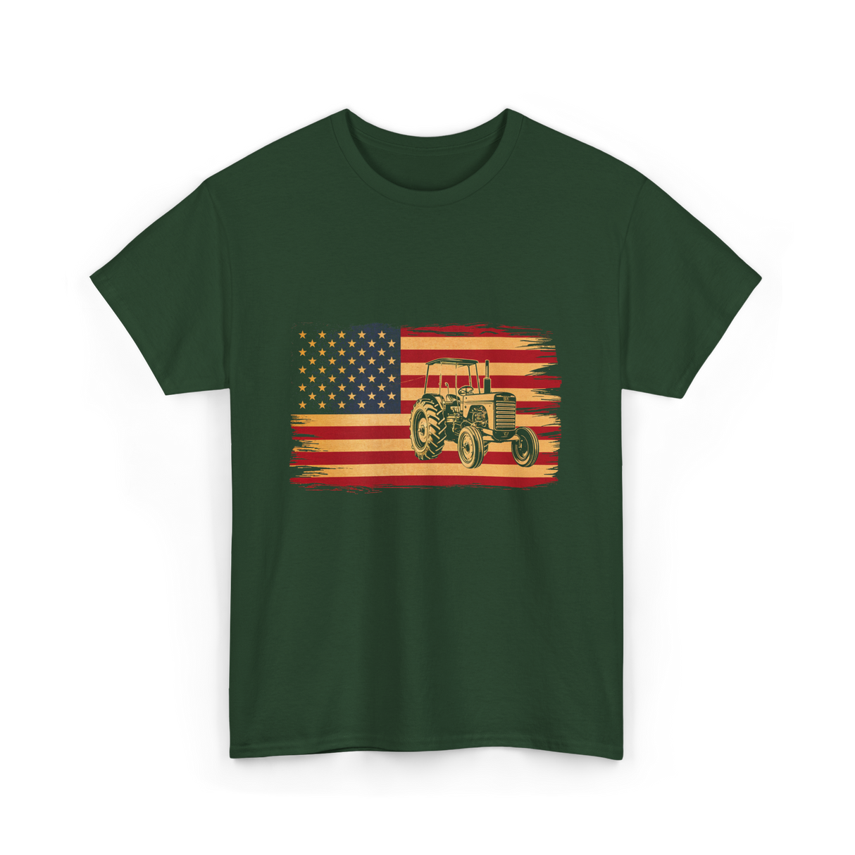 Farm Tractor USA Flag Farming T-Shirt - Forest Green