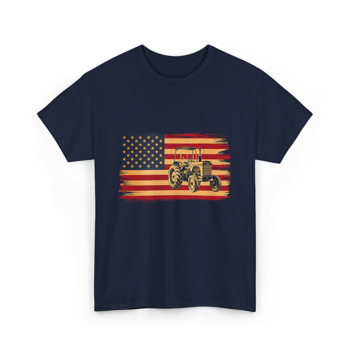 Farm Tractor USA Flag Farming T-Shirt - Navy