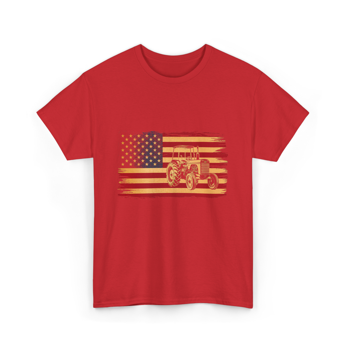 Farm Tractor USA Flag Farming T-Shirt - Red
