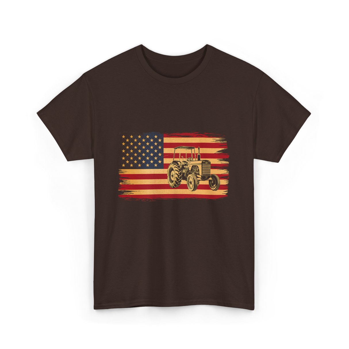 Farm Tractor USA Flag Farming T-Shirt - Dark Chocolate