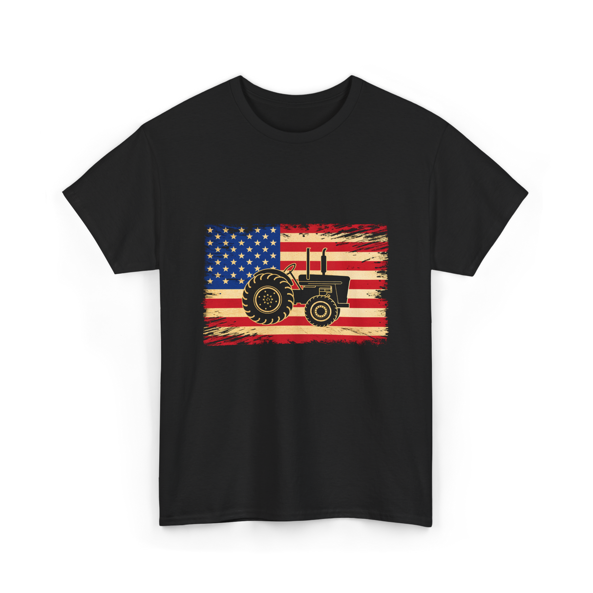 Farm Tractors USA Flag Farming T-Shirt - Black