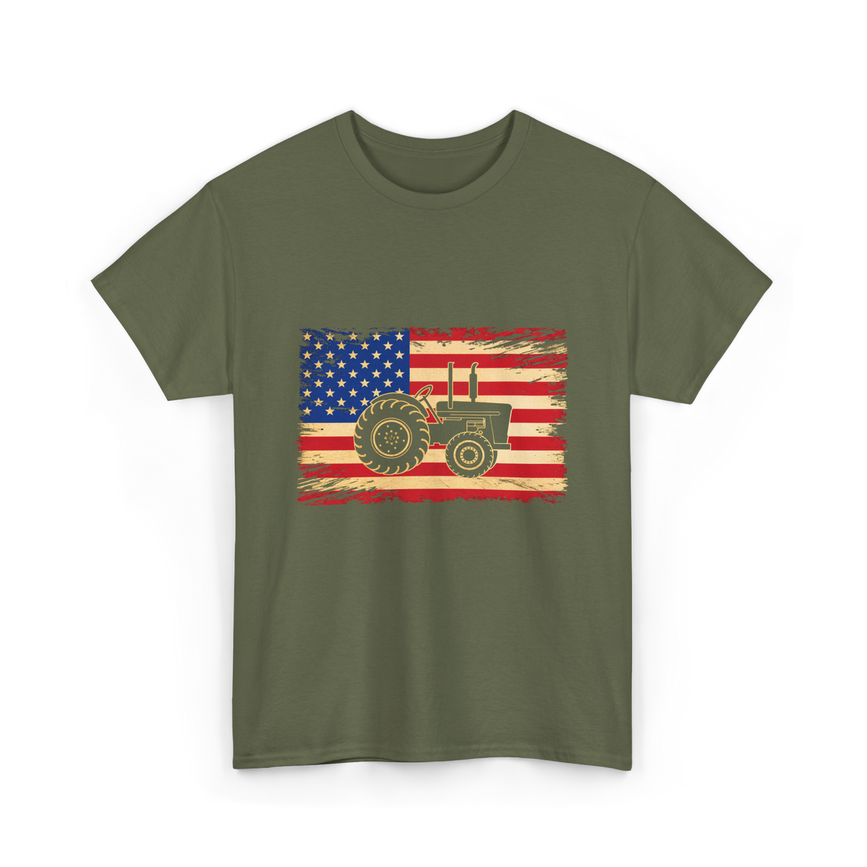 Farm Tractors USA Flag Farming T-Shirt - Military Green