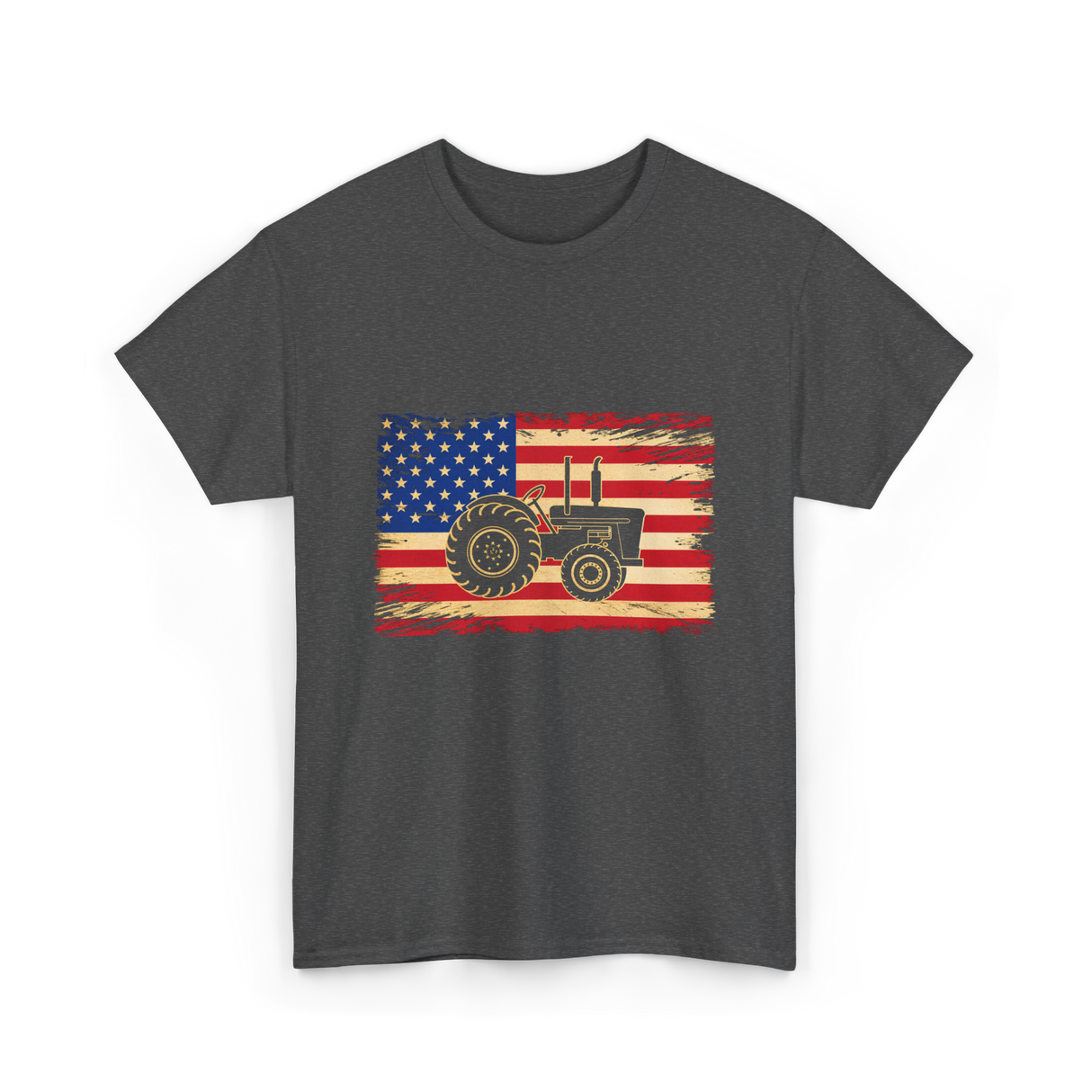 Farm Tractors USA Flag Farming T-Shirt - Dark Heather