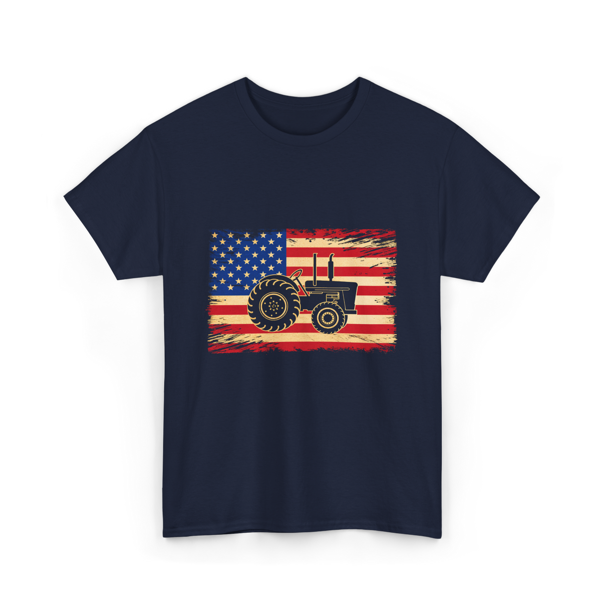Farm Tractors USA Flag Farming T-Shirt - Navy