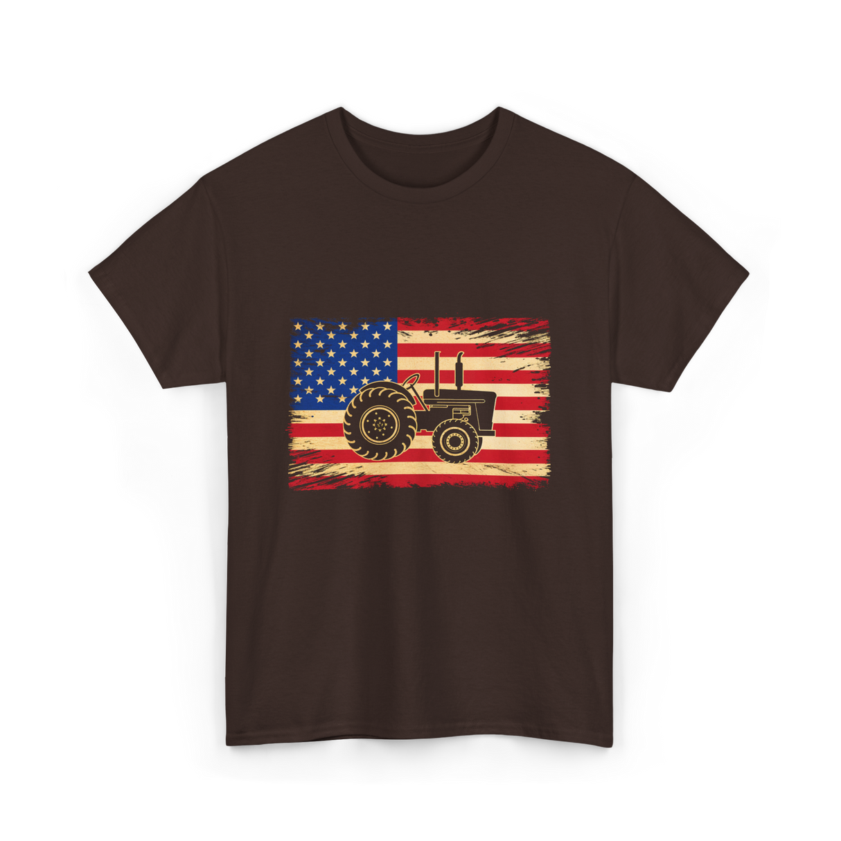 Farm Tractors USA Flag Farming T-Shirt - Dark Chocolate