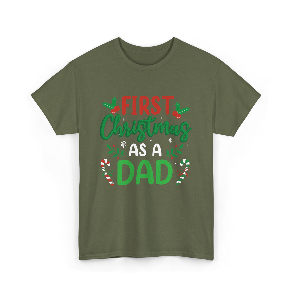 First Christmas As A Dad Announcement T-Shirt - Military Green