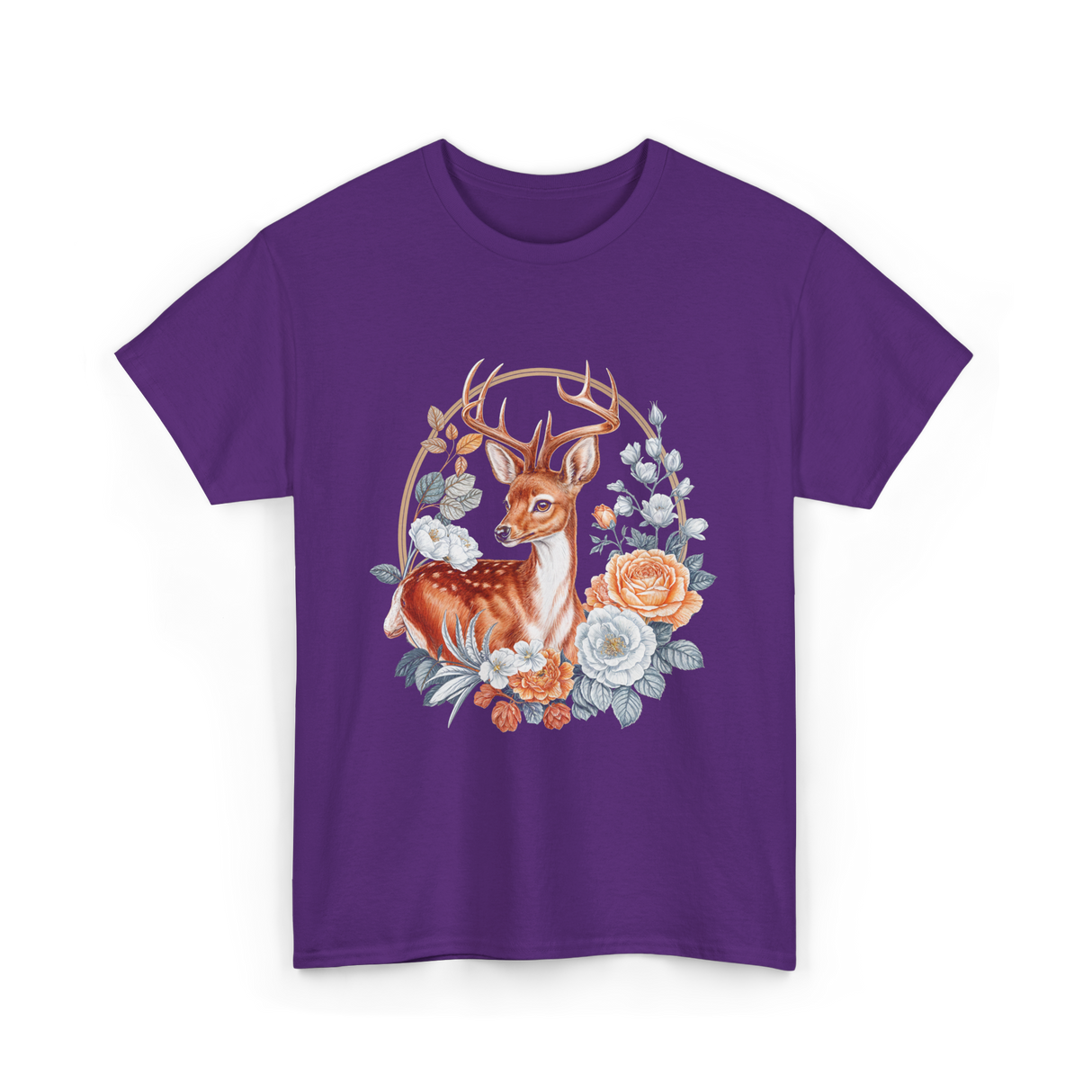 Floral Deer Aesthetic Wildlife T-Shirt - Purple