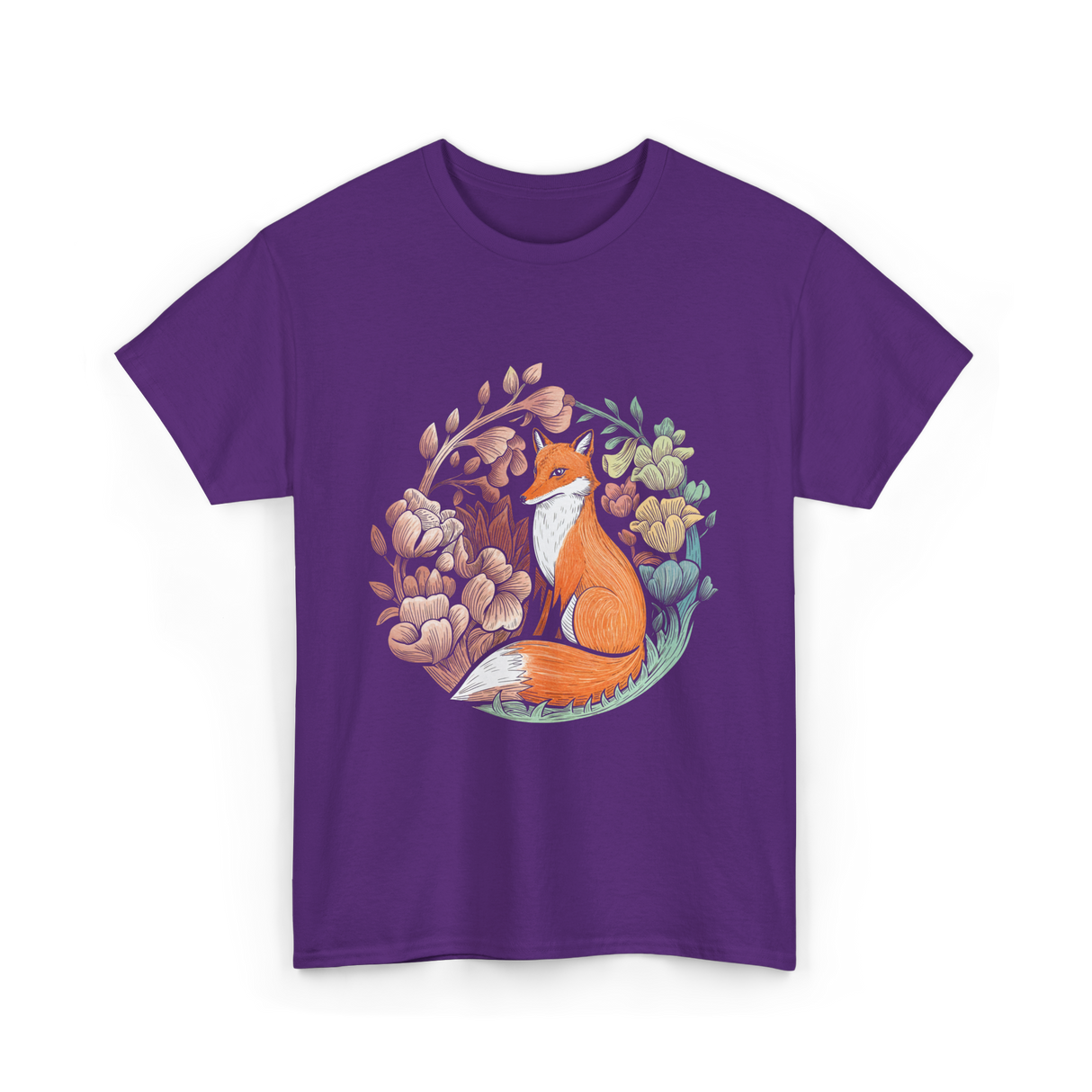 Floral Fox Aesthetic Fox T-Shirt - Purple