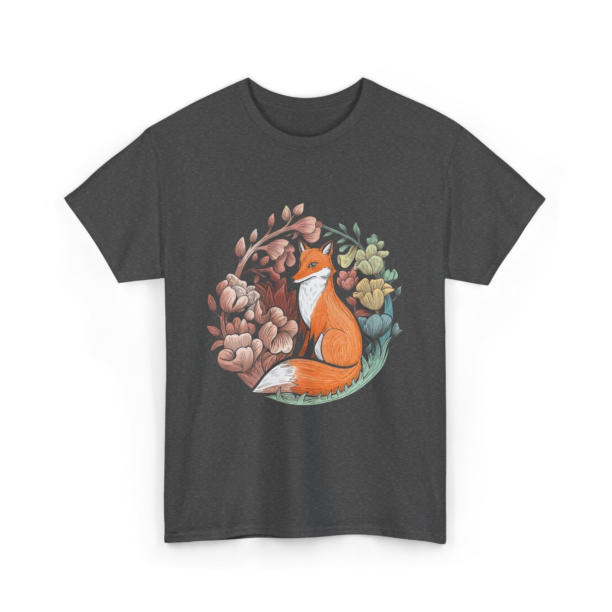 Floral Fox Aesthetic Fox T-Shirt - Dark Heather