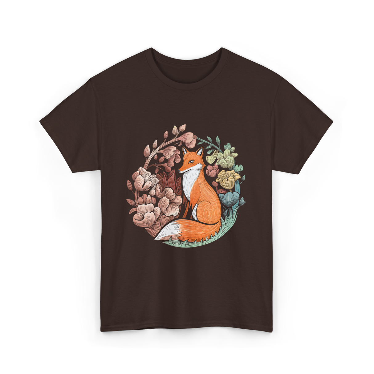 Floral Fox Aesthetic Fox T-Shirt - Dark Chocolate