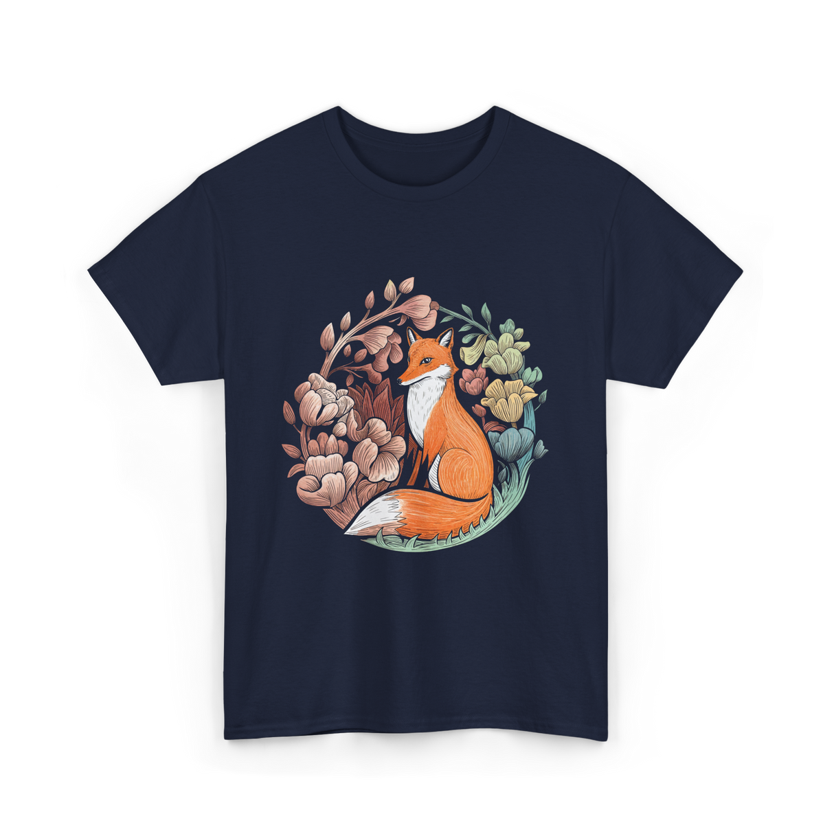 Floral Fox Aesthetic Fox T-Shirt - Navy