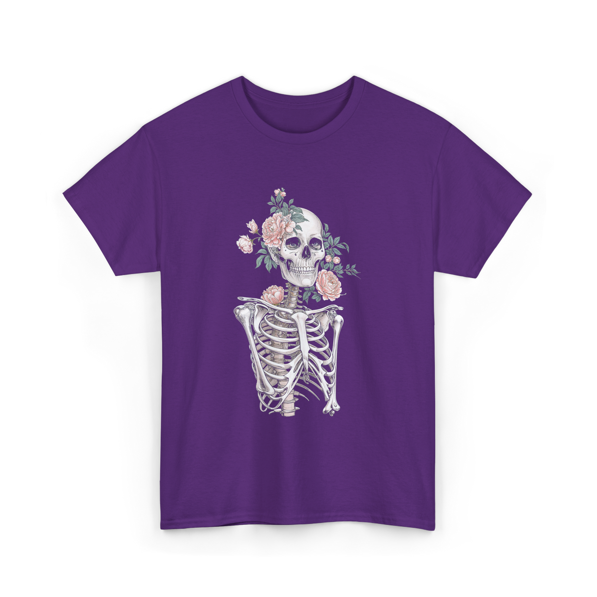 Floral Skeleton Goth Aesthetic T-Shirt - Purple