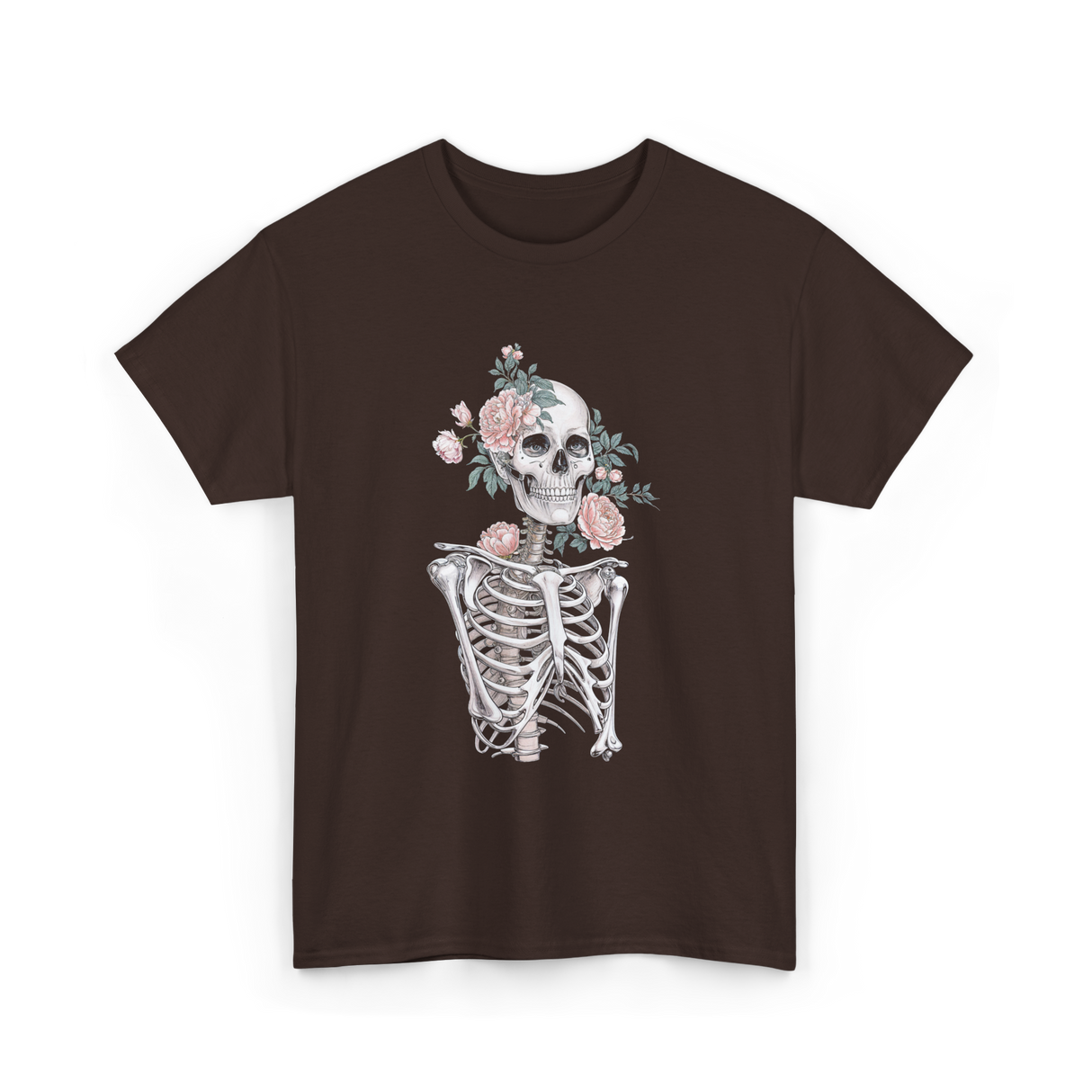 Floral Skeleton Goth Aesthetic T-Shirt - Dark Chocolate