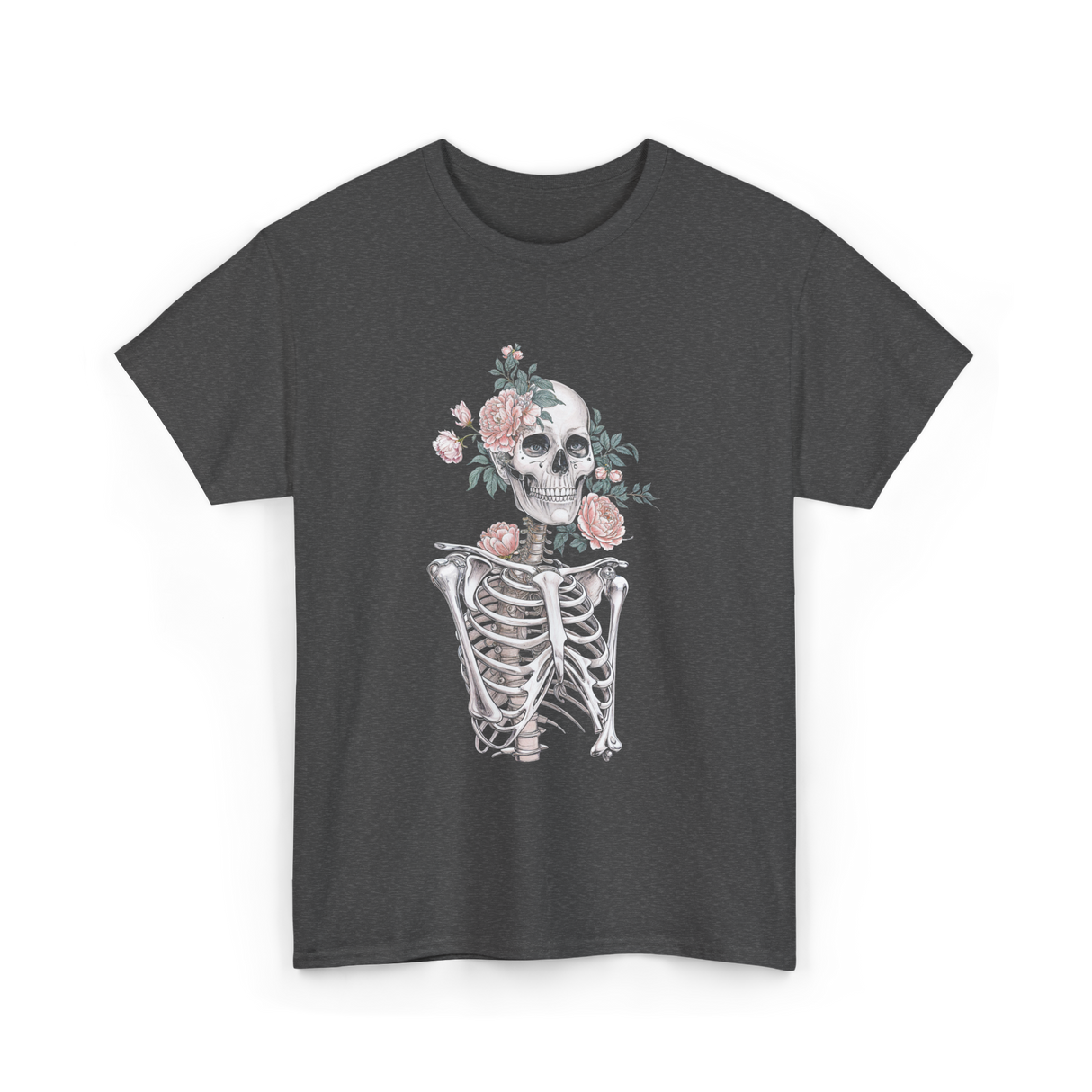 Floral Skeleton Goth Aesthetic T-Shirt - Dark Heather