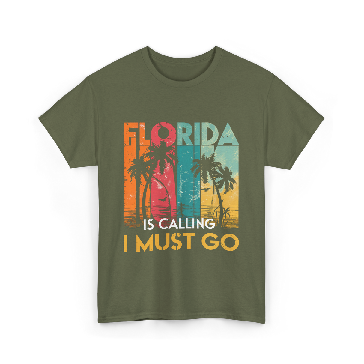 Florida Is Calling Travel T-Shirt - Military Green