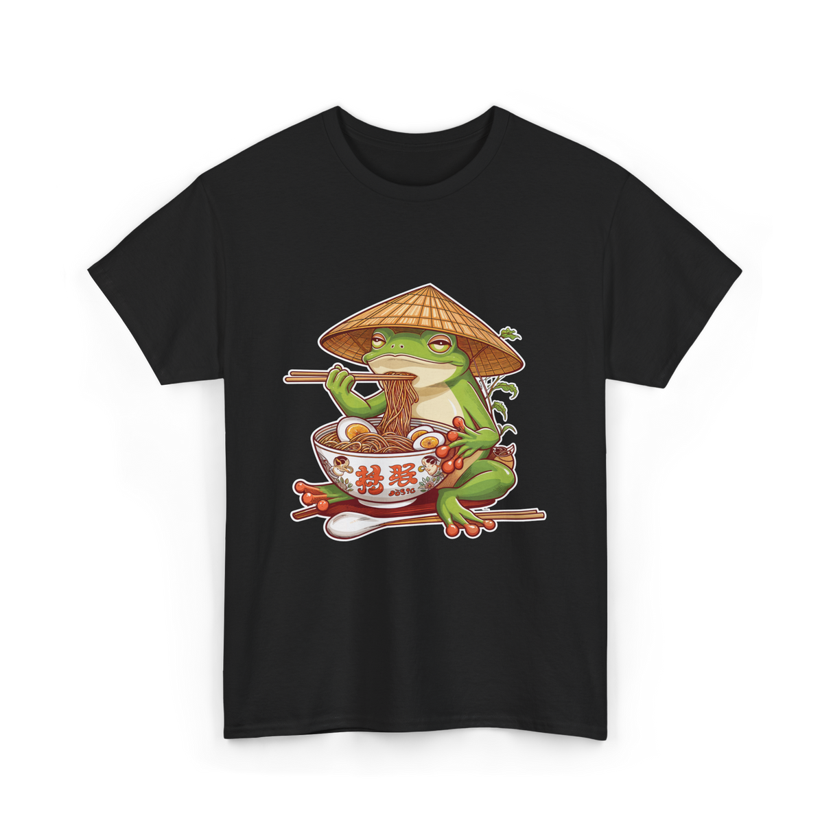 Frog Eating Ramen Japanese Noodles T-Shirt - Black