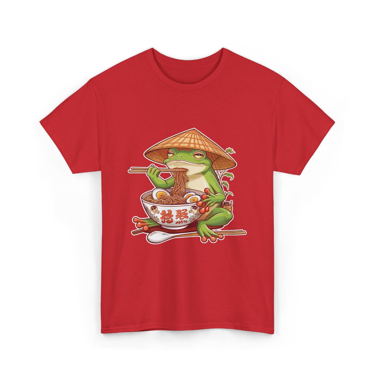 Frog Eating Ramen Japanese Noodles T-Shirt - Red