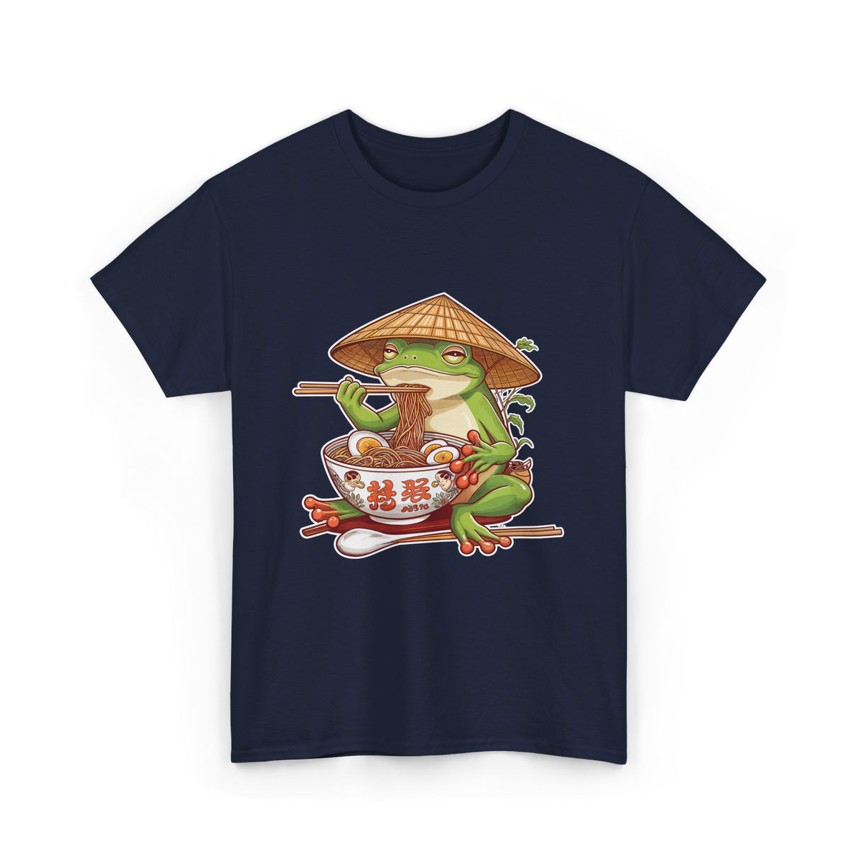 Frog Eating Ramen Japanese Noodles T-Shirt - Navy