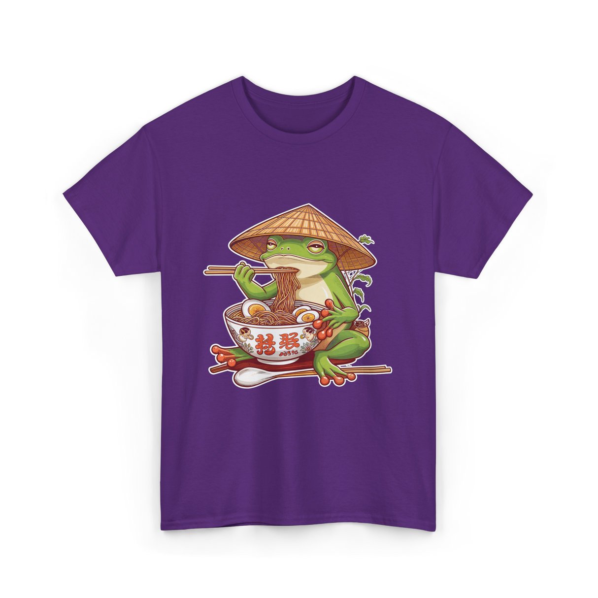 Frog Eating Ramen Japanese Noodles T-Shirt - Purple