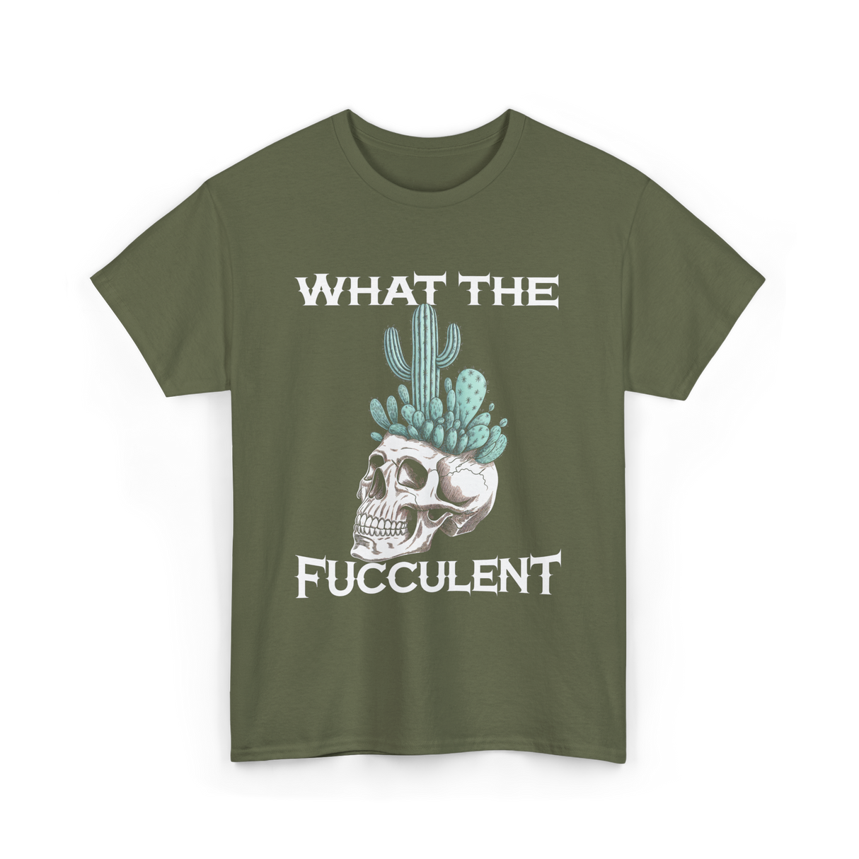 Fucculent Skull Cactus T-Shirt - Military Green