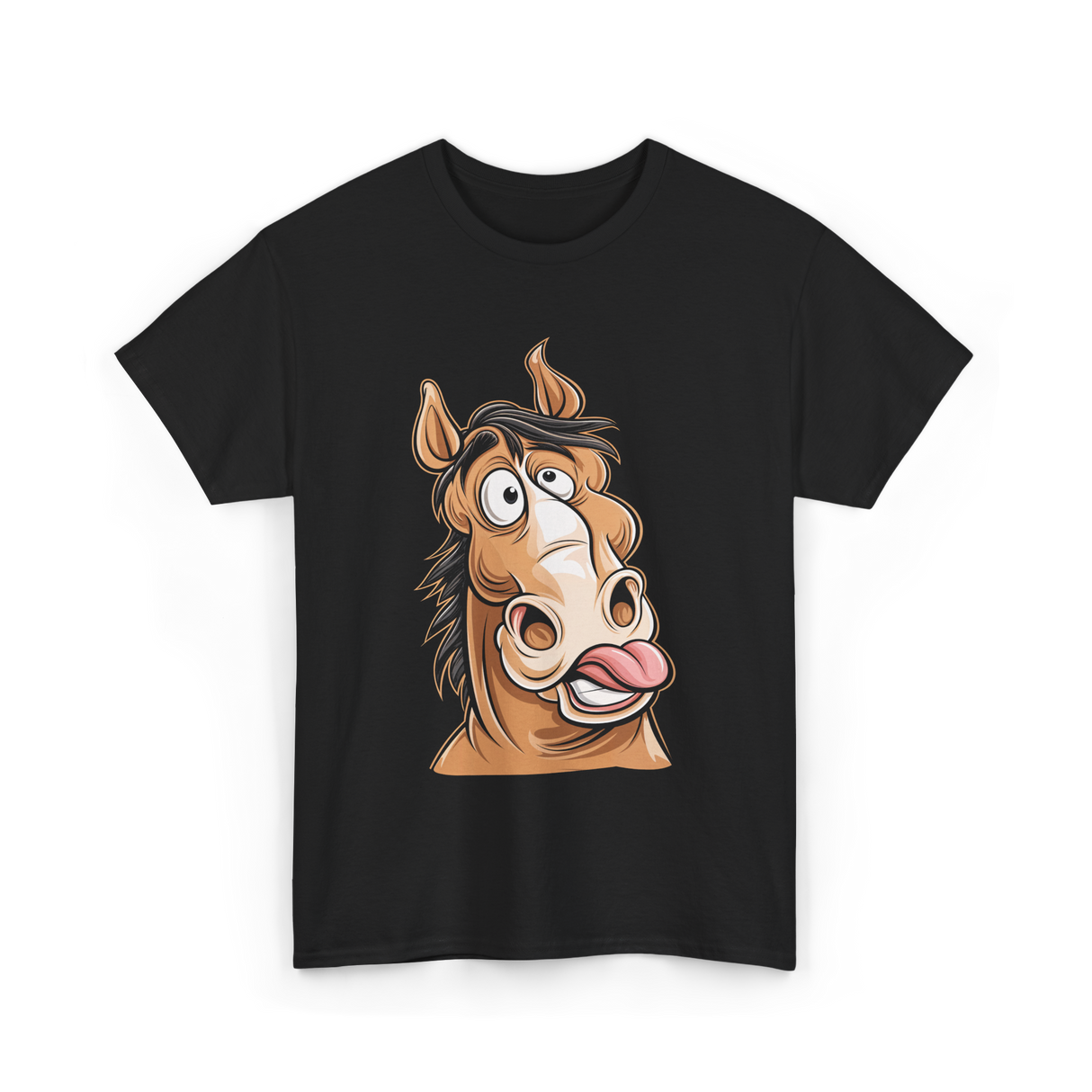 Funny Horse Face Horse Riding T-Shirt - Black