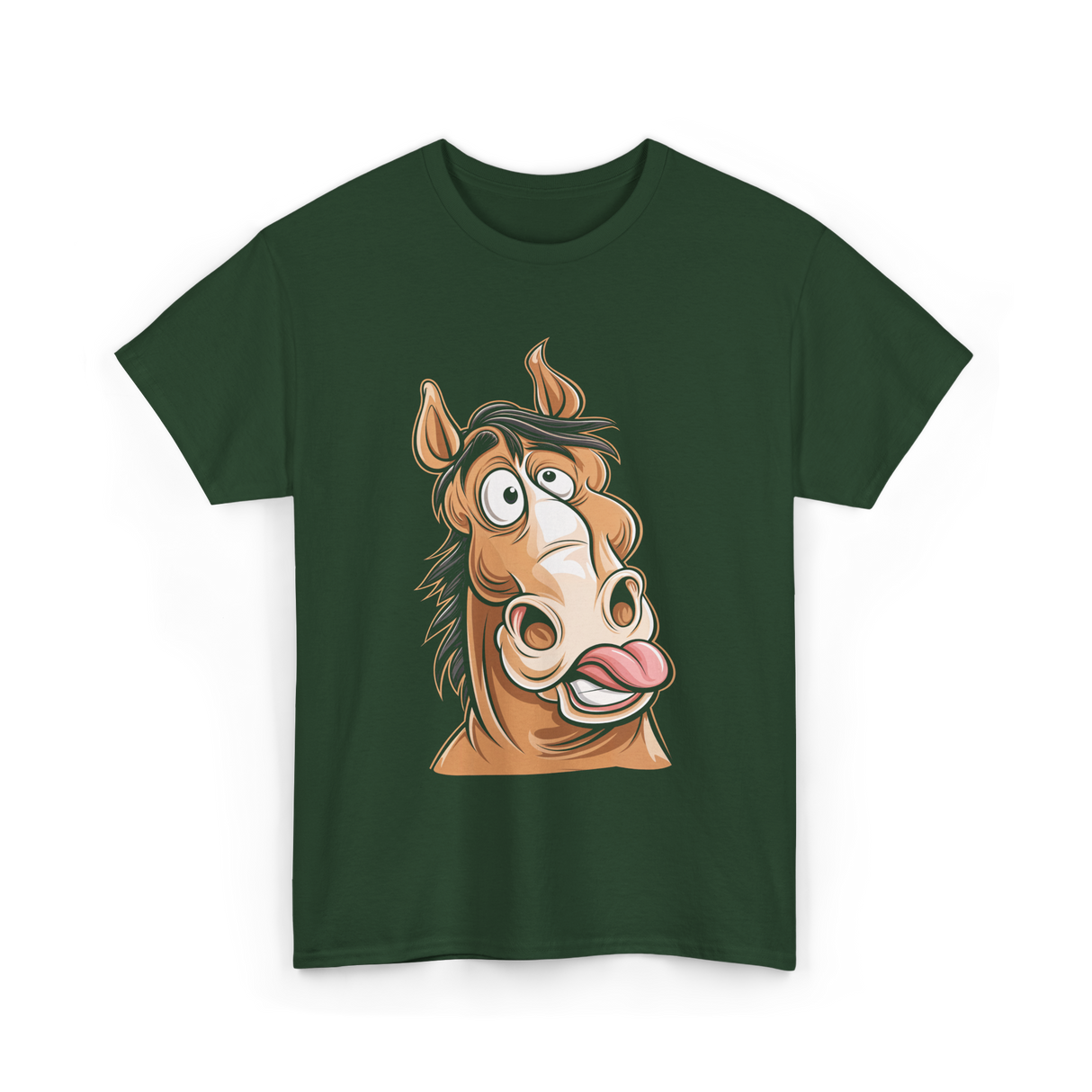 Funny Horse Face Horse Riding T-Shirt - Forest Green