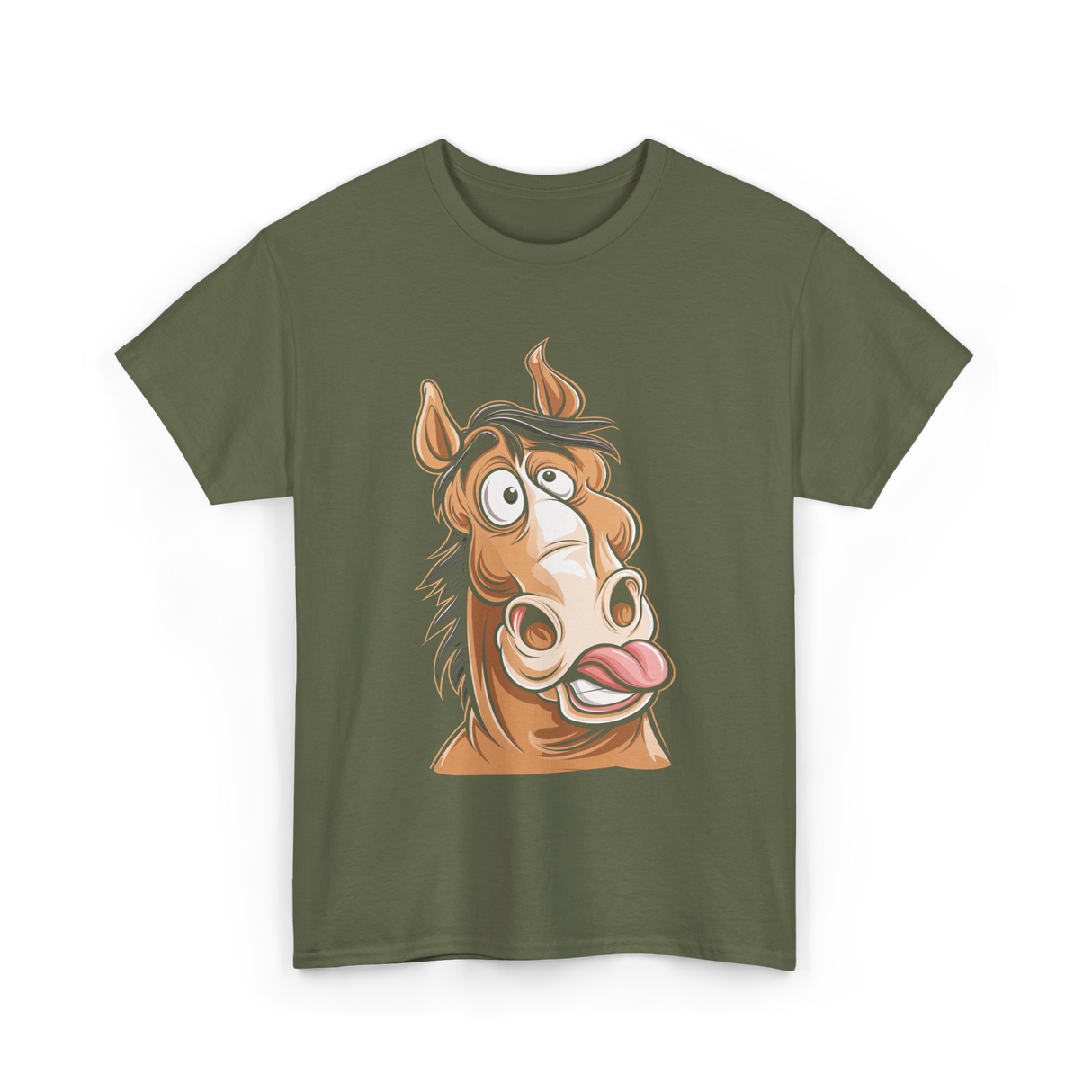 Funny Horse Face Horse Riding T-Shirt - Military Green