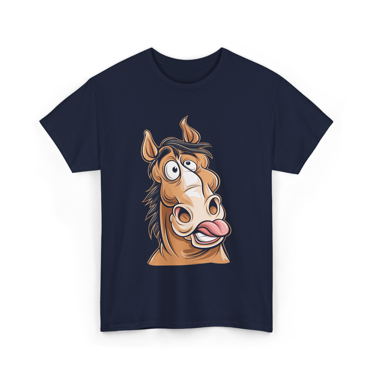 Funny Horse Face Horse Riding T-Shirt - Navy