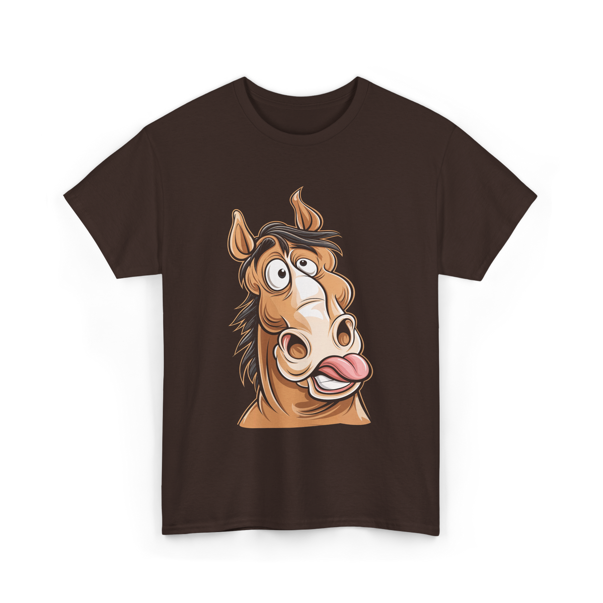 Funny Horse Face Horse Riding T-Shirt - Dark Chocolate
