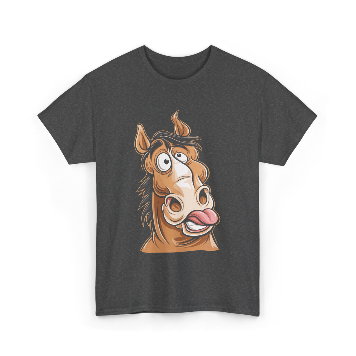 Funny Horse Face Horse Riding T-Shirt - Dark Heather