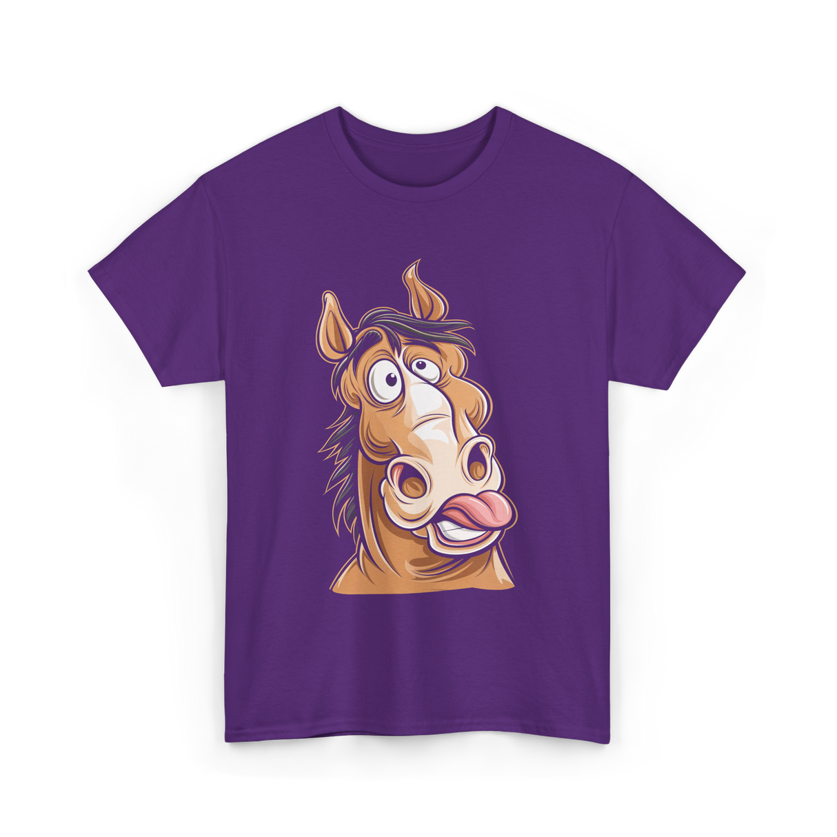 Funny Horse Face Horse Riding T-Shirt - Purple