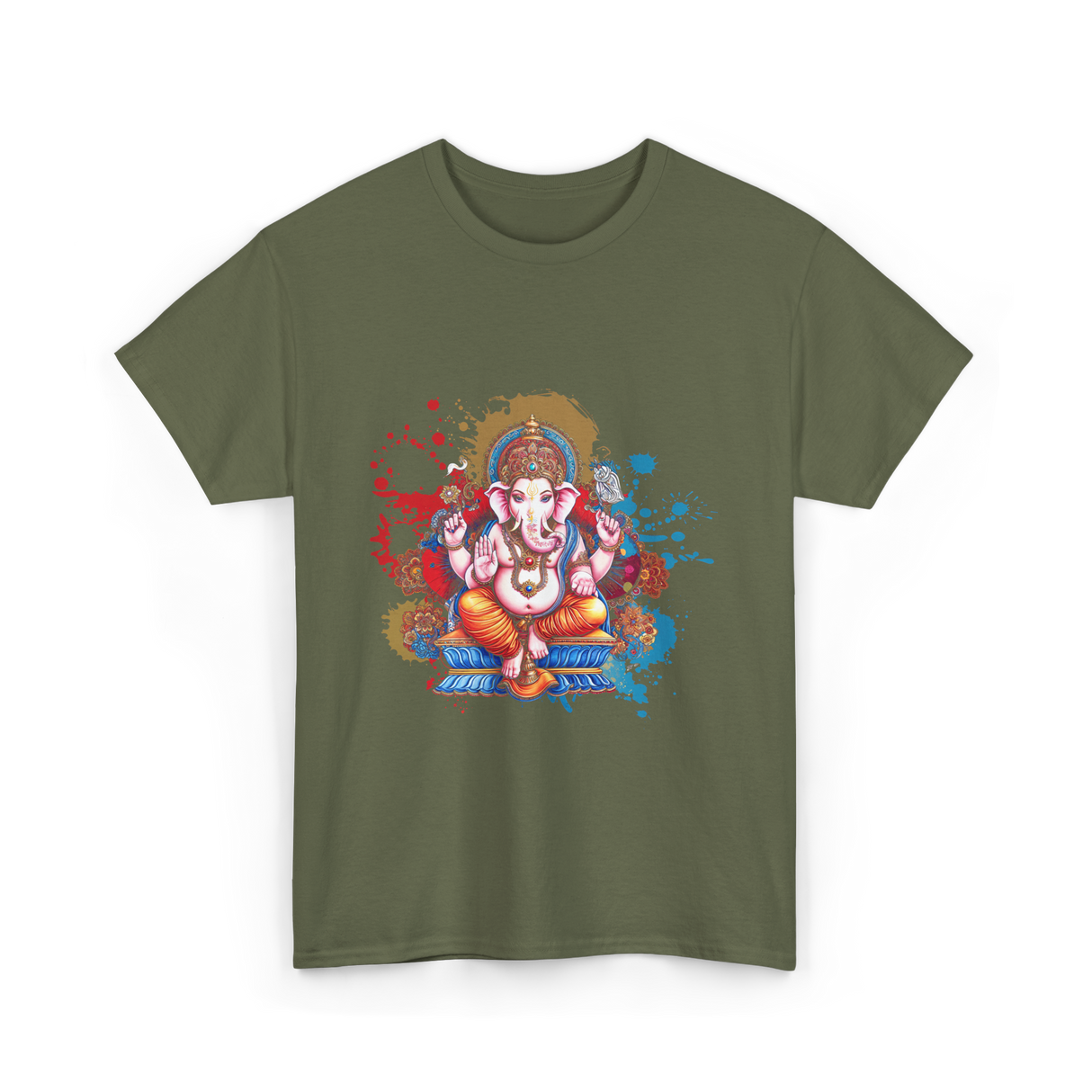 Ganesha Spiritual Meditation Hindu T-Shirt - Military Green