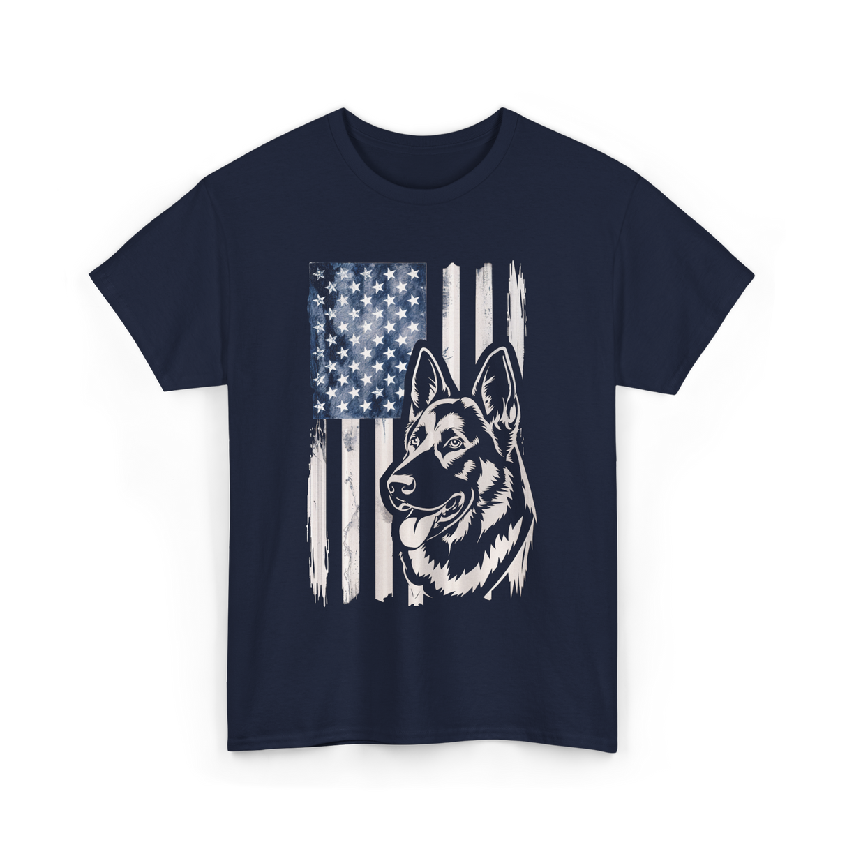 German Shepherd American Flag Patriotism T-Shirt - Navy
