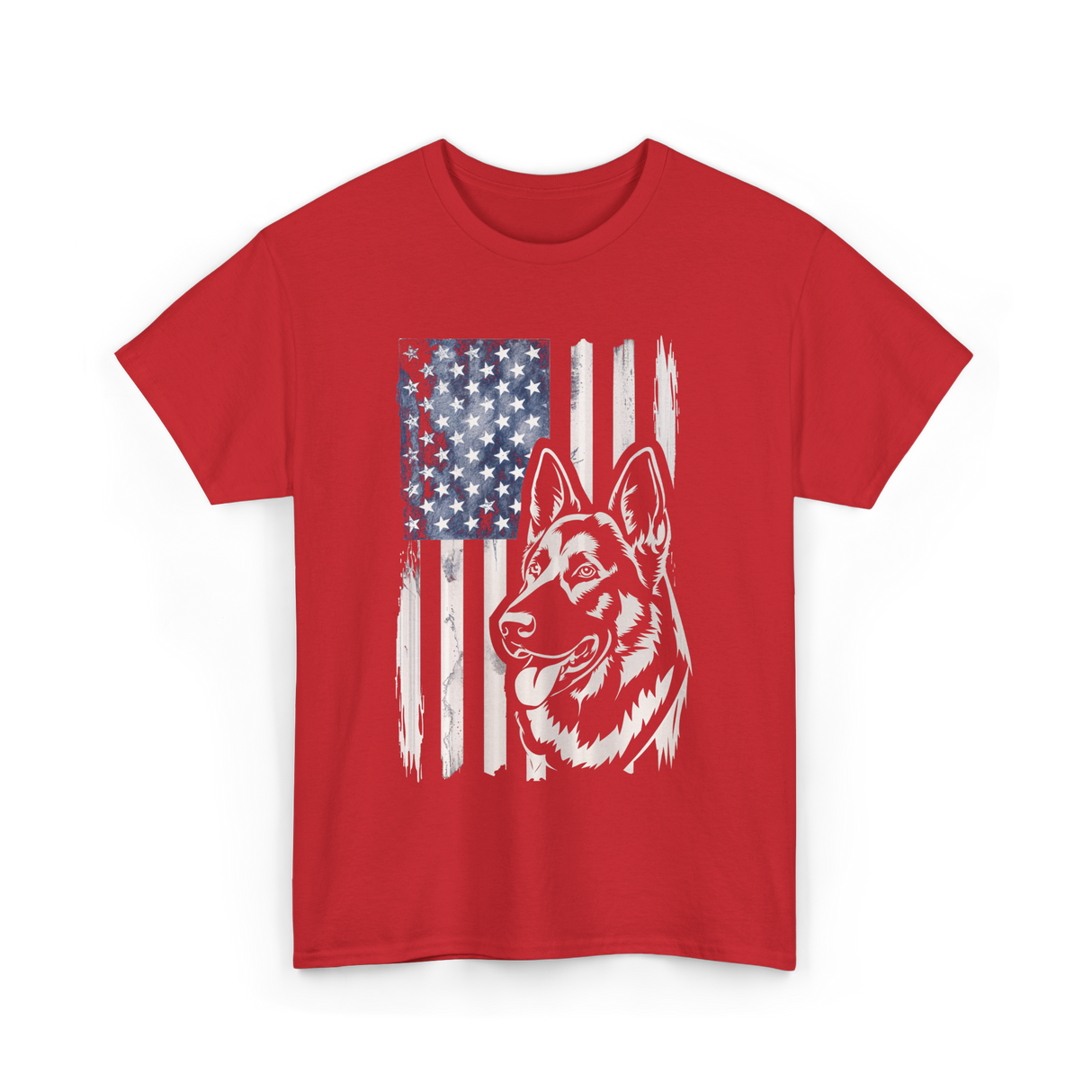 German Shepherd American Flag Patriotism T-Shirt - Red