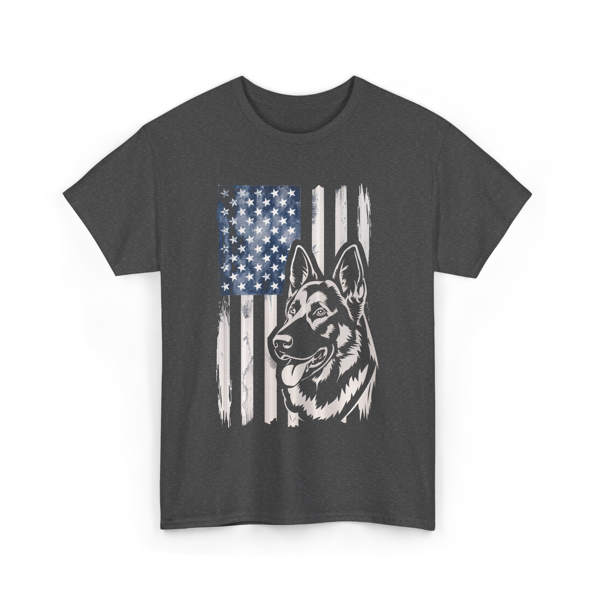 German Shepherd American Flag Patriotism T-Shirt - Dark Heather