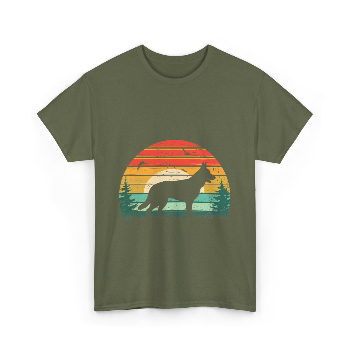 German Shepherd Vintage Retro Dog T-Shirt - Military Green