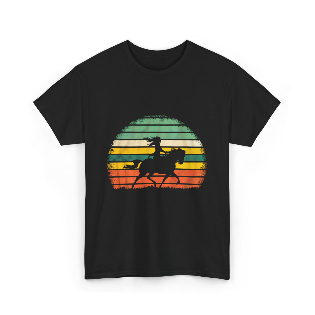Girl Horse Riding Vintage Cowgirl T-Shirt - Black