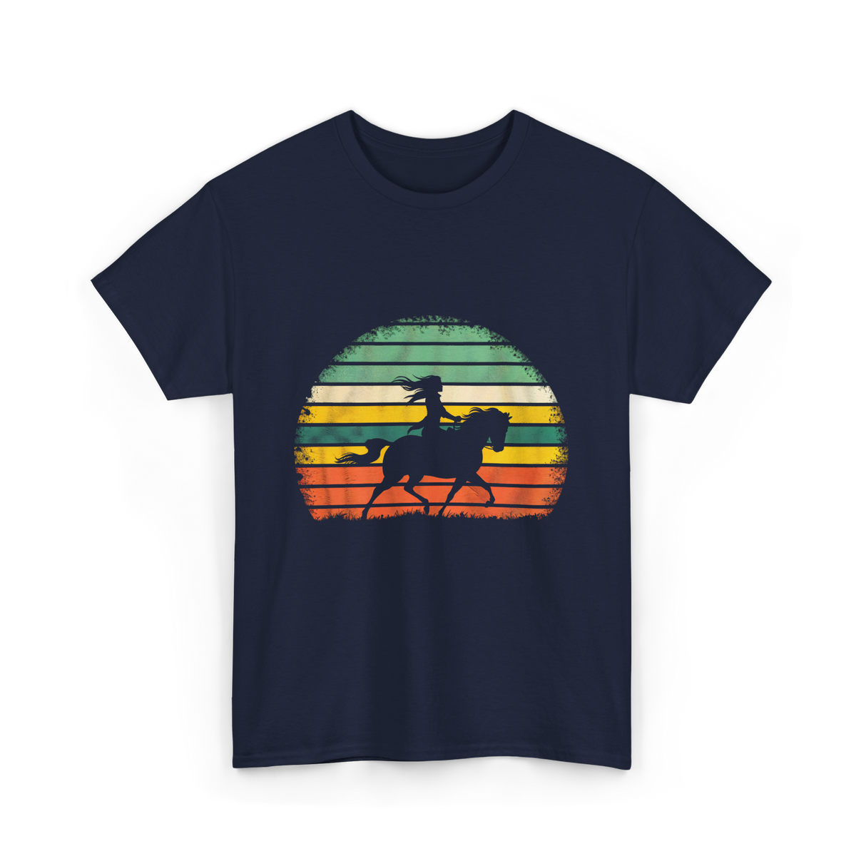 Girl Horse Riding Vintage Cowgirl T-Shirt - Navy