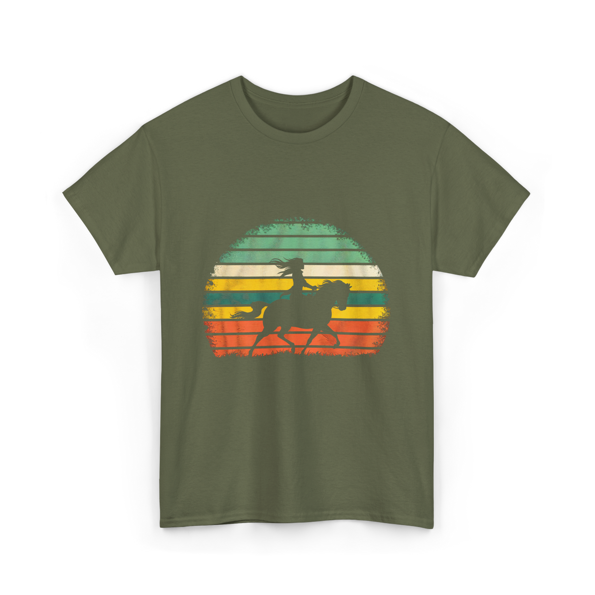 Girl Horse Riding Vintage Cowgirl T-Shirt - Military Green