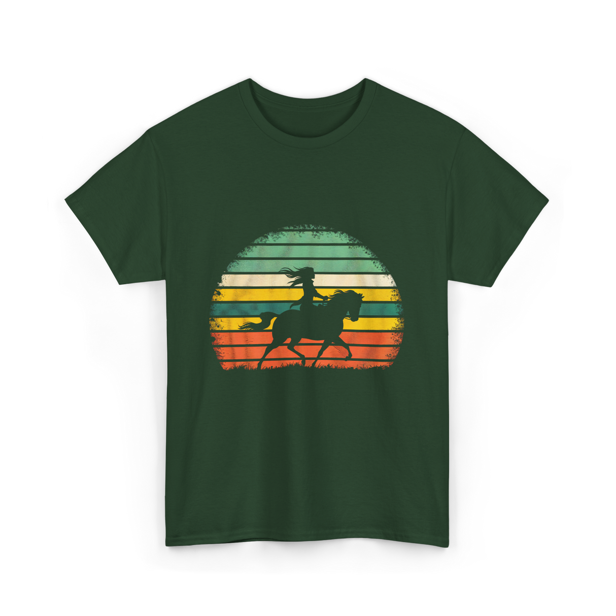 Girl Horse Riding Vintage Cowgirl T-Shirt - Forest Green