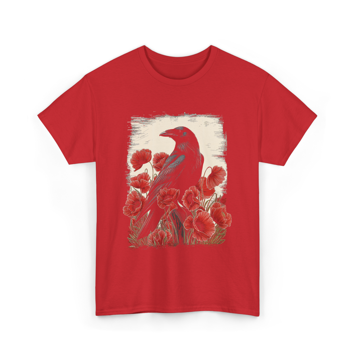 Gothic Raven Rose Raven Crow T-Shirt - Red