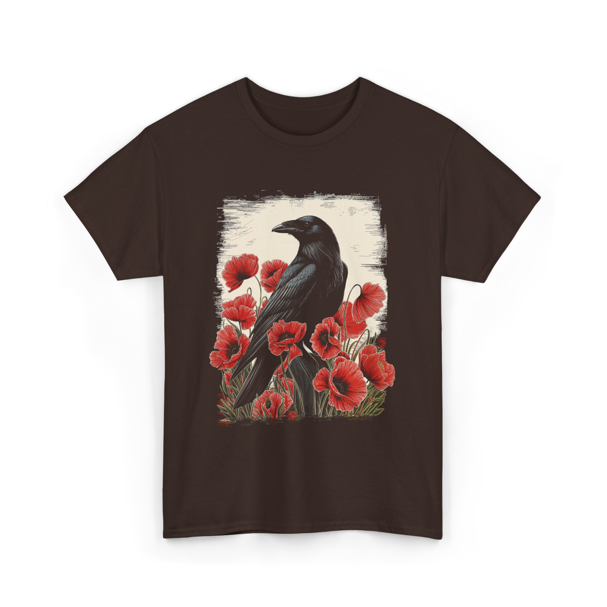 Gothic Raven Rose Raven Crow T-Shirt - Dark Chocolate