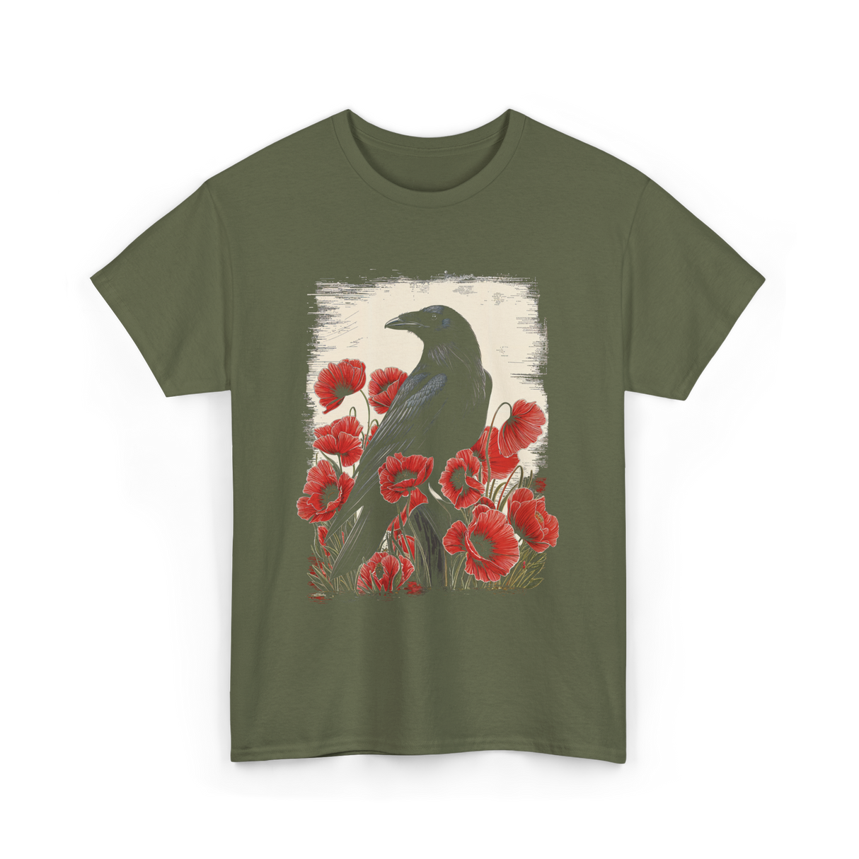 Gothic Raven Rose Raven Crow T-Shirt - Military Green