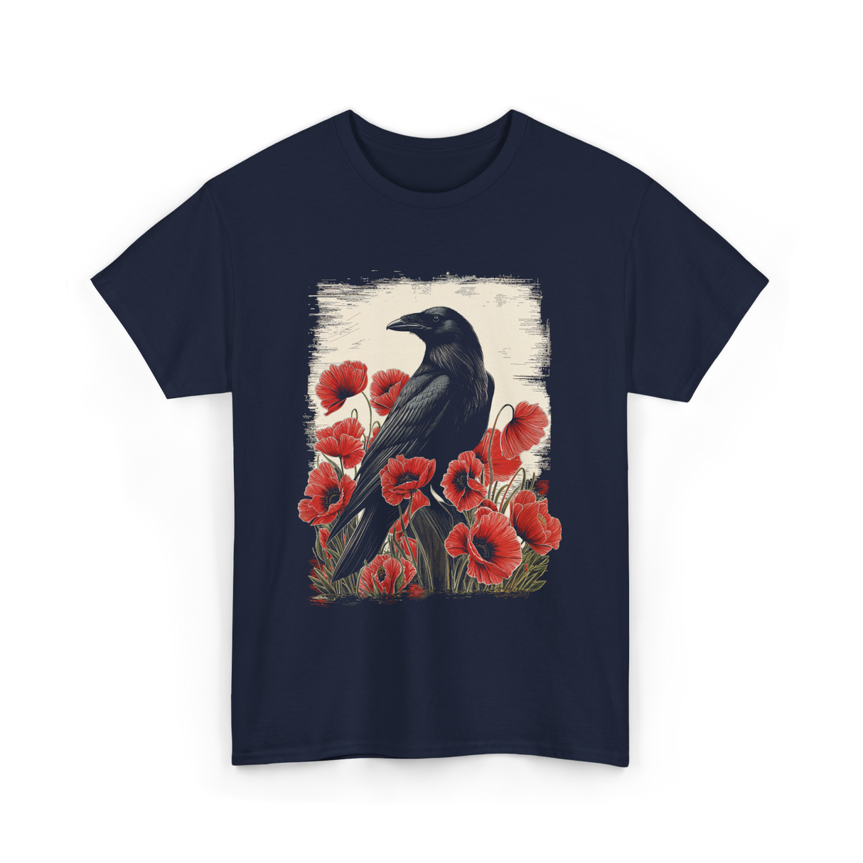 Gothic Raven Rose Raven Crow T-Shirt - Navy