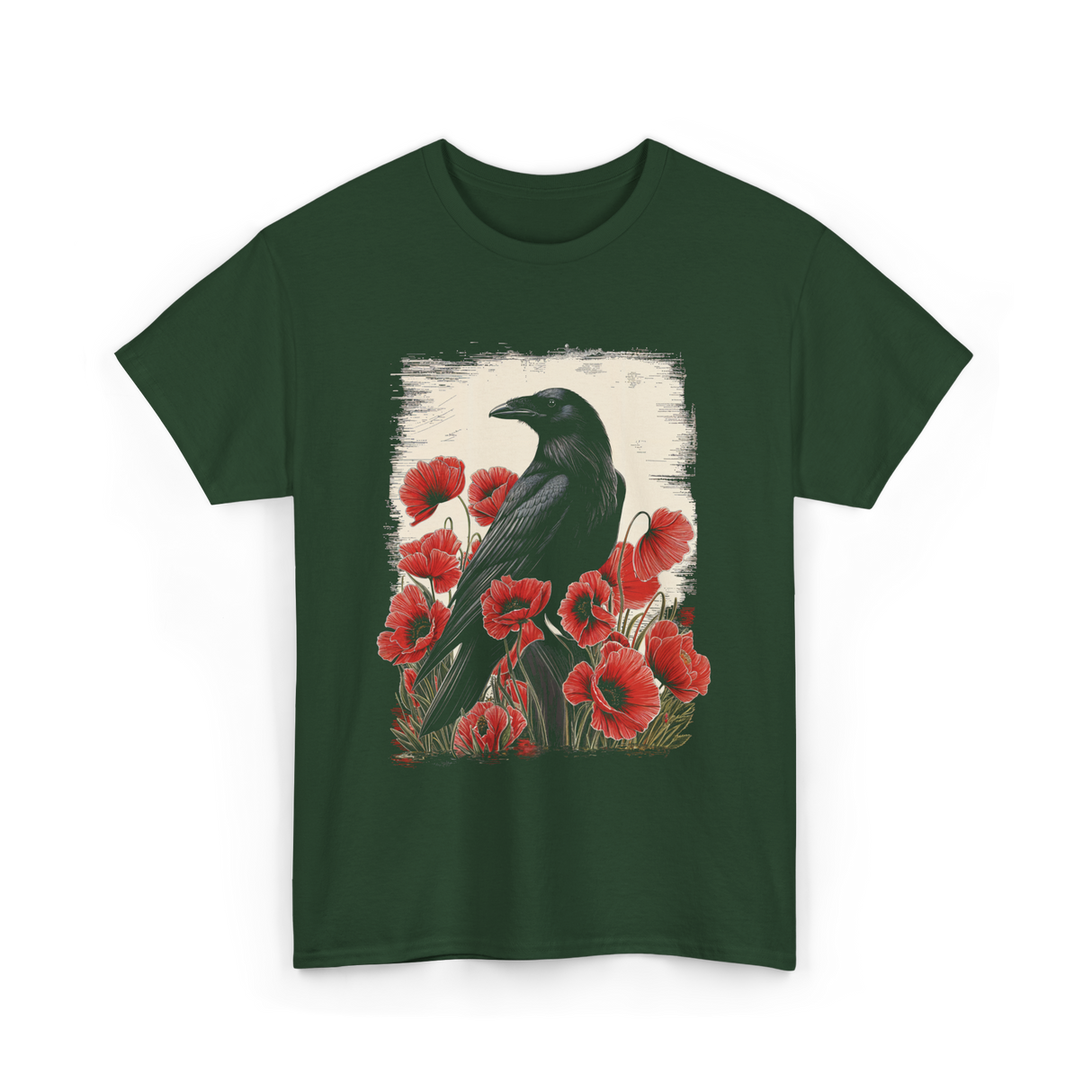 Gothic Raven Rose Raven Crow T-Shirt - Forest Green