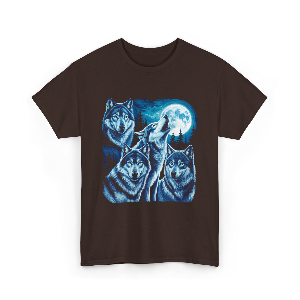 Grey Wolves Howling Night Animals T-Shirt - Dark Chocolate