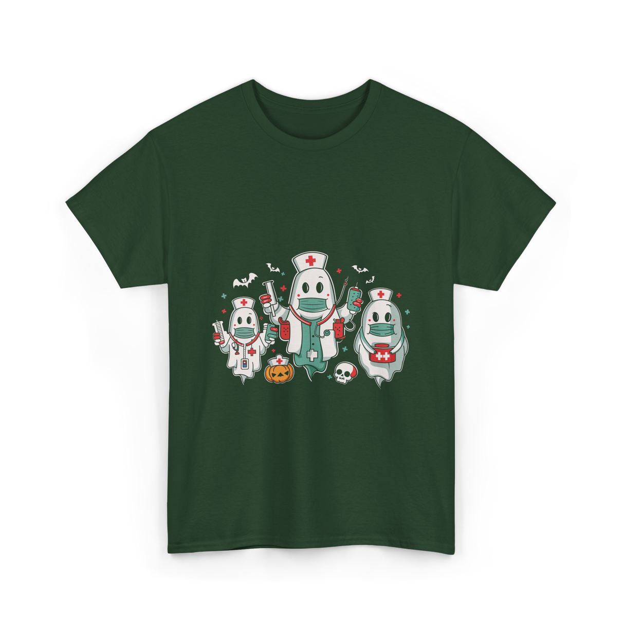 Halloween Nurse Ghost Nursing T-Shirt - Forest Green