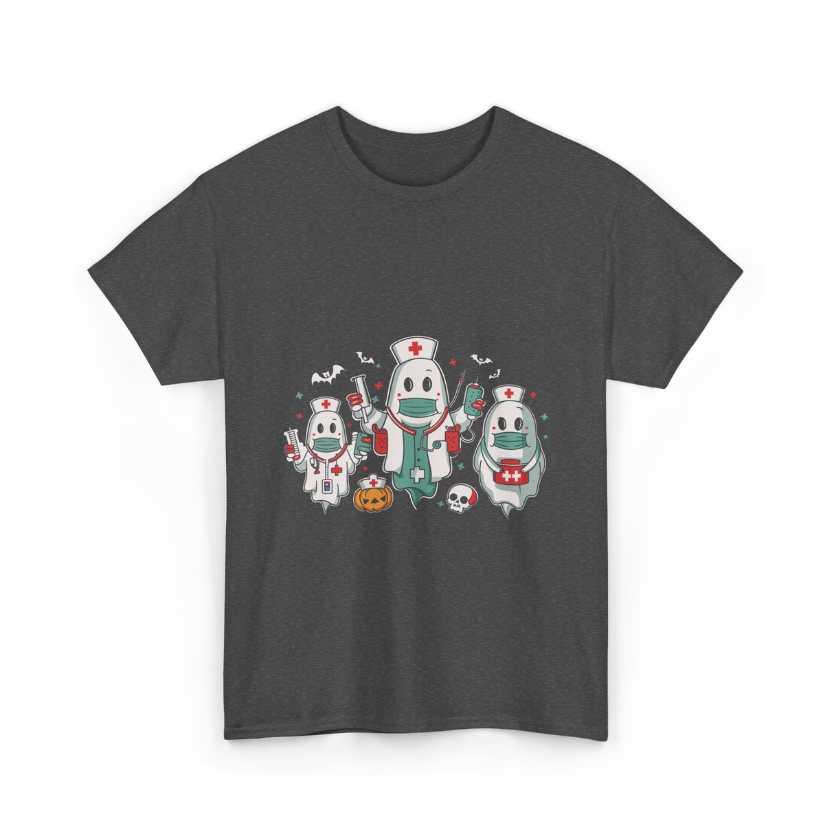 Halloween Nurse Ghost Nursing T-Shirt - Dark Heather