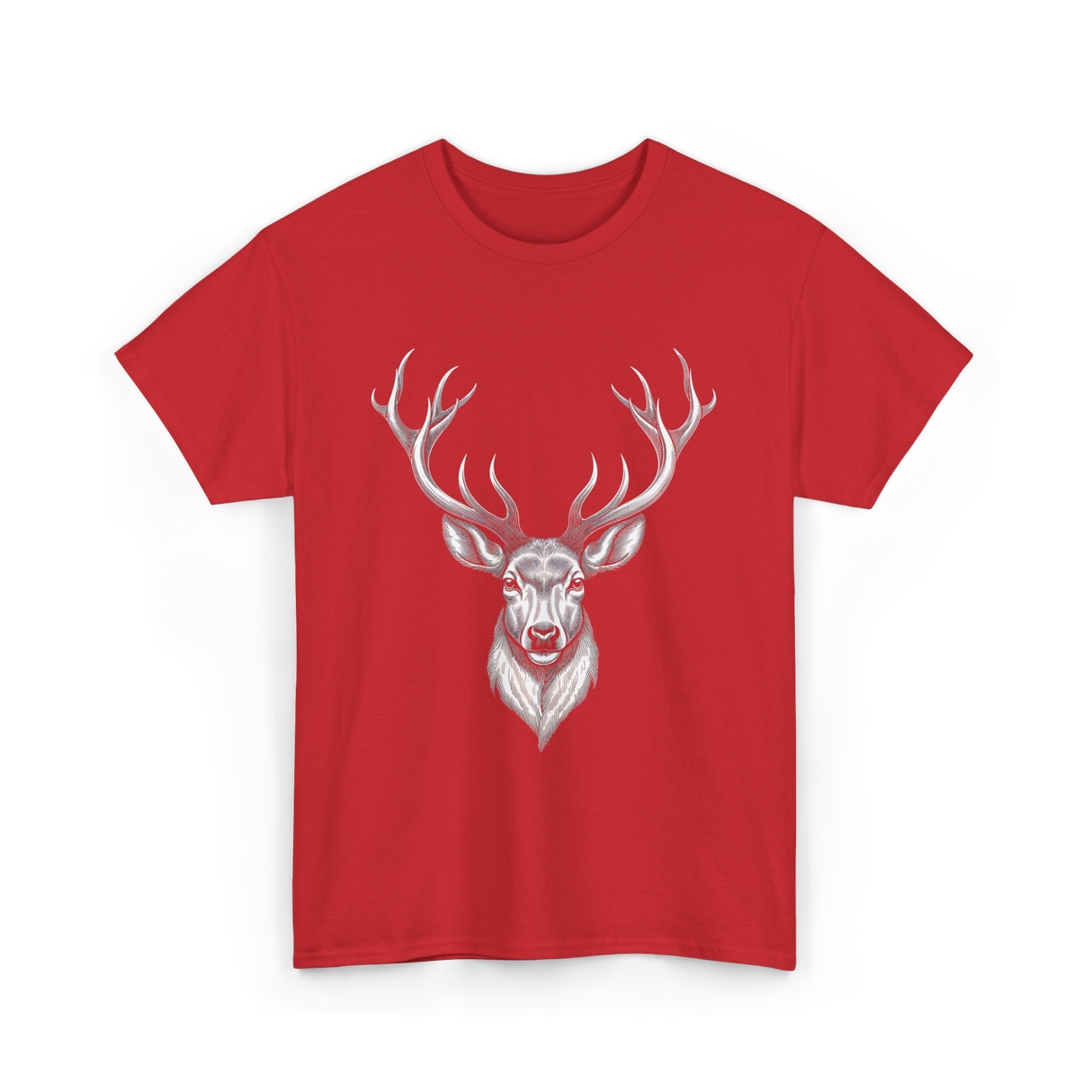 Hand Drawn Buck Deer Antlers Wildlife T-Shirt - Red
