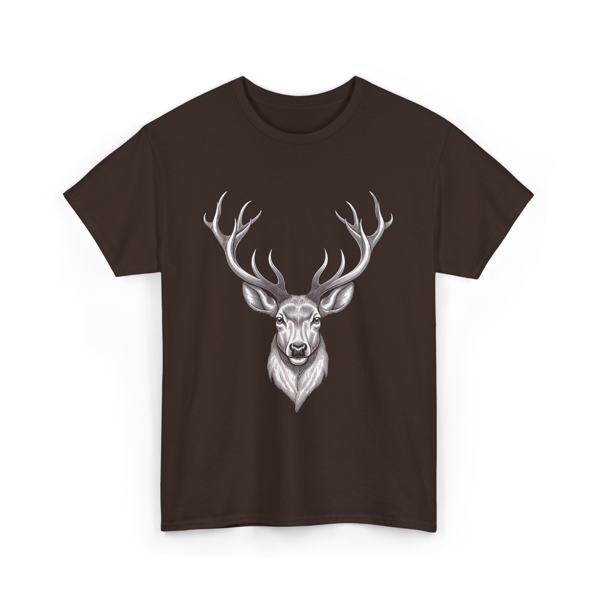 Hand Drawn Buck Deer Antlers Wildlife T-Shirt - Dark Chocolate